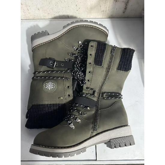 New Round Toe Mid-Calf Thin Bottom Thick Heel Knight Boots Women's Crossbelt Leather Boot Street Style Winter Rubber Sole