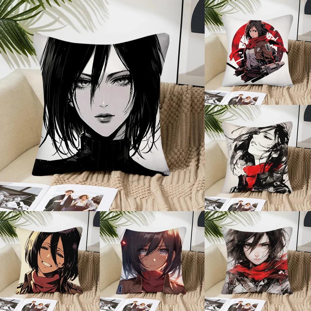 Mikasa Ackerman Anime Attack On Titan Pillow Case Square Pillow Bedroom Sofa LeisureComfortCar Living Room Home Decoration 40X40