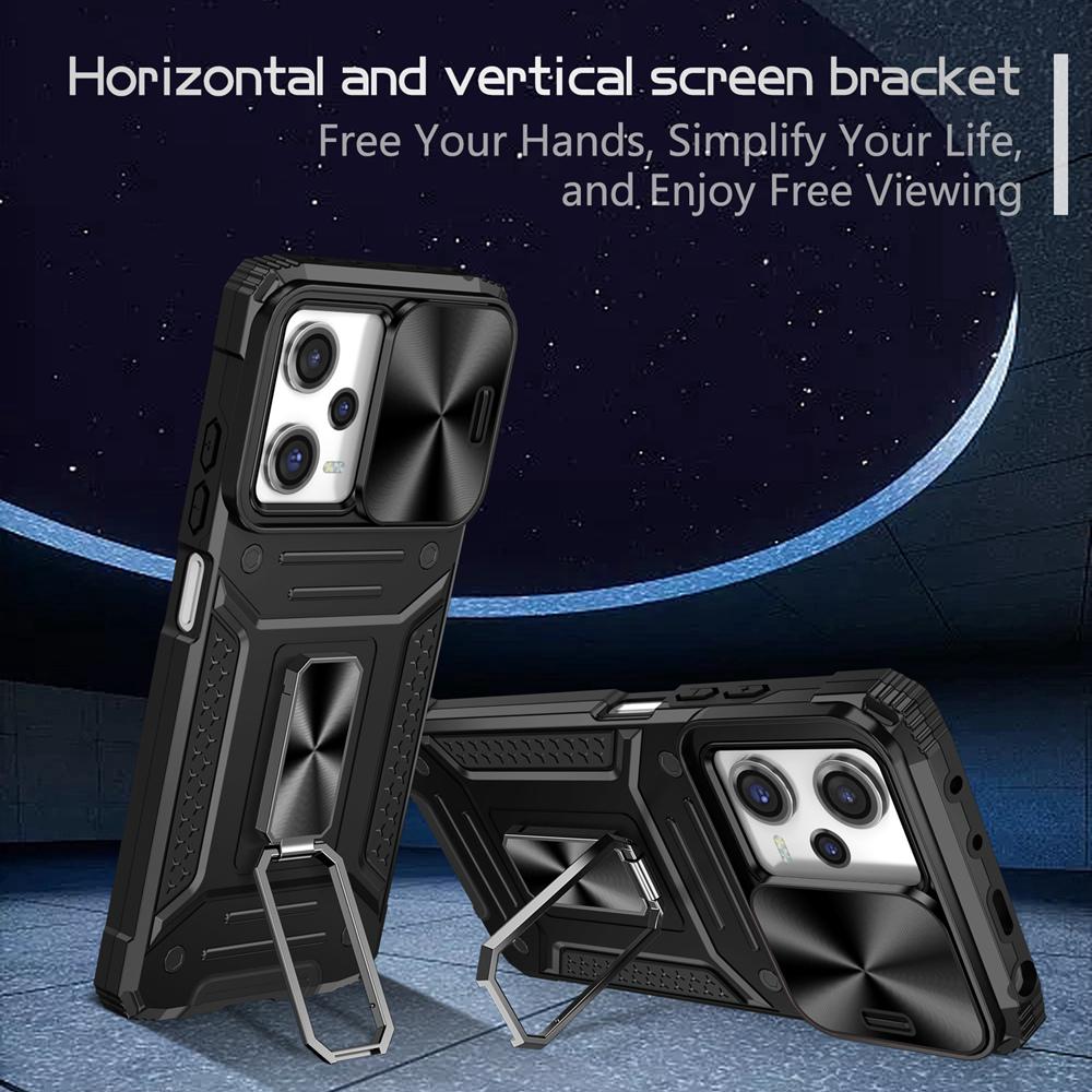 Shockproof Case for Xiaomi POCO X5 Pro 5G Slide Camera Lens Protection Stand Phone Cover for Redmi Note 12 Pro 5G 12 4G