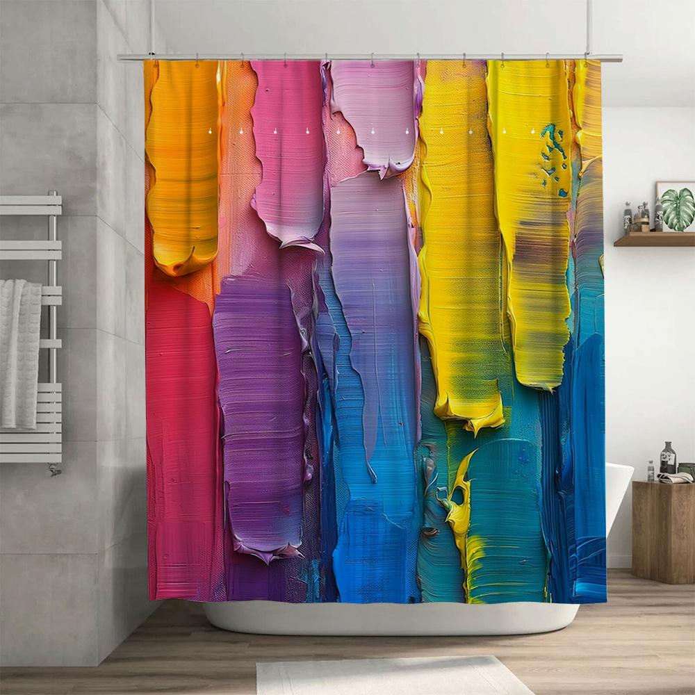Handbemalter Duschvorhang mit Ölgemäldedruck Abstrakte Kunst Badezimmerdekor für Heimdekorationen in Badezimmern Mehrfarbig 3D
