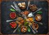 Kitchen Themed Wall Art Decor Colorful Spice and Spoon In Table Metal Tin Sign Food Cooking Ingredients Metal Art Print Decor