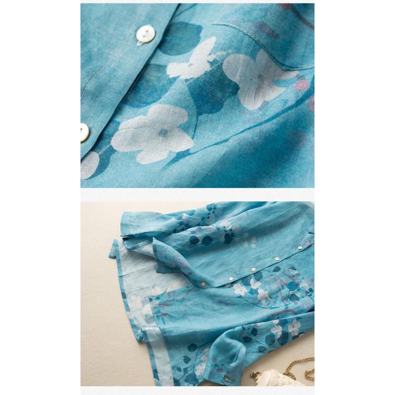 Damen Neue Genähte Quadratischer Ausschnitt Knopf Print Mode Locker Vielseitig Lässig Langarmhemden