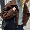 Women Vintage Loose Brown Suede Jacket Casual Fashion Outerwear For Ladies
