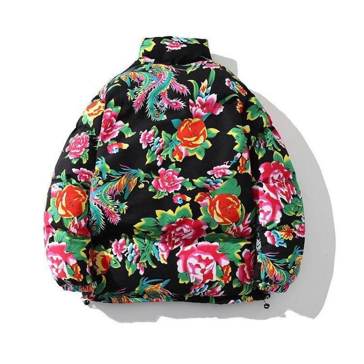 Cappotto di Cotone Taglia Larga con Stampa Floreale Stile Etnico Cinese