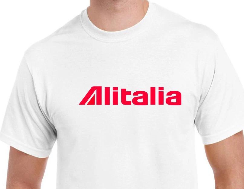 Alitalia Red Retro Logo Italian Airline White Cotton Short Sleeve T-Shirt L