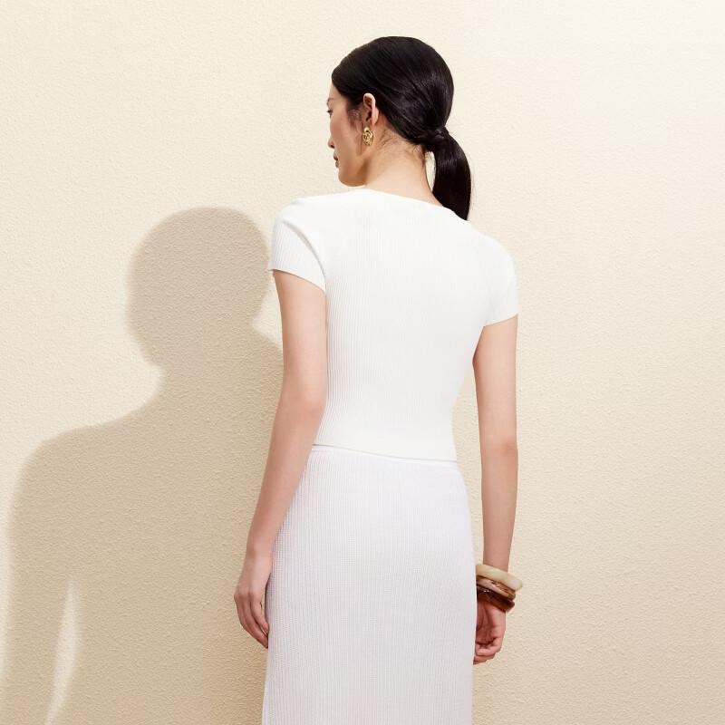 VEROMODA Women's Square Neck Knitted Short Sleeve Top