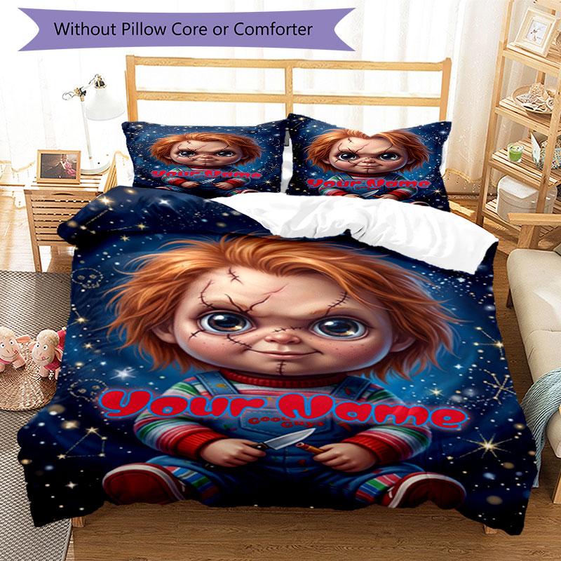 3PC Custom Name Cosmic Horror Doll Bedding Set Printed Bedding Set Duvet Cover Closure Includes 1 Duvet Cover & 306 Pillowcases for Bedroom