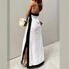 IHUASU Summer Cotton Hemp Halter Neck Open Temperament Dress Woman