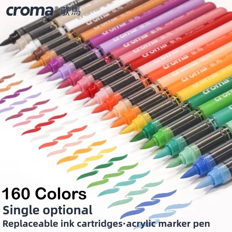 Croma 160/1 Farben Nachfüllbares Direktflüssig-Acrylmarker-Set mit Weicher Spitze, Waschbarer Aquarellpinsel Schulausstattung
