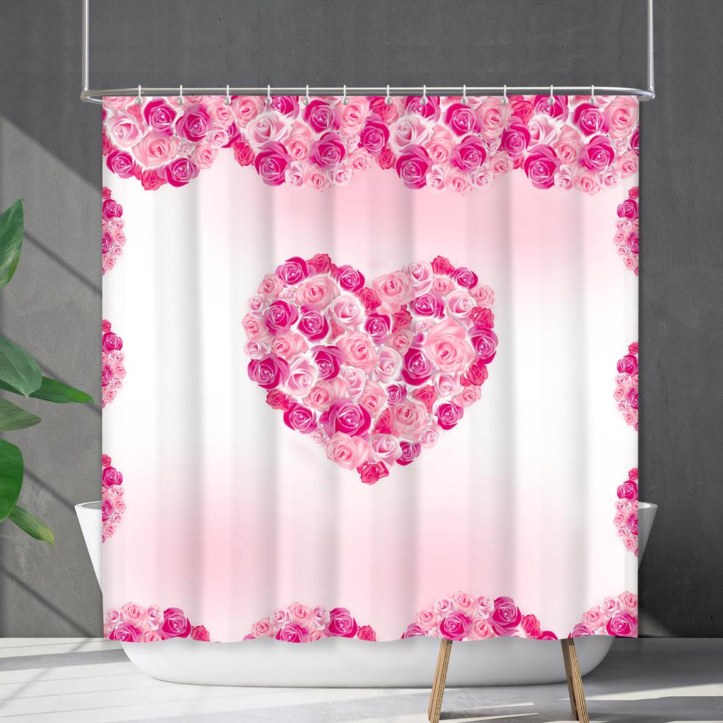 Bathroom Waterproof Curtain Digital Printing Valentine'S Day Love Shower Curtain Free Punching Toilet Partition Curtain Shower Cloth