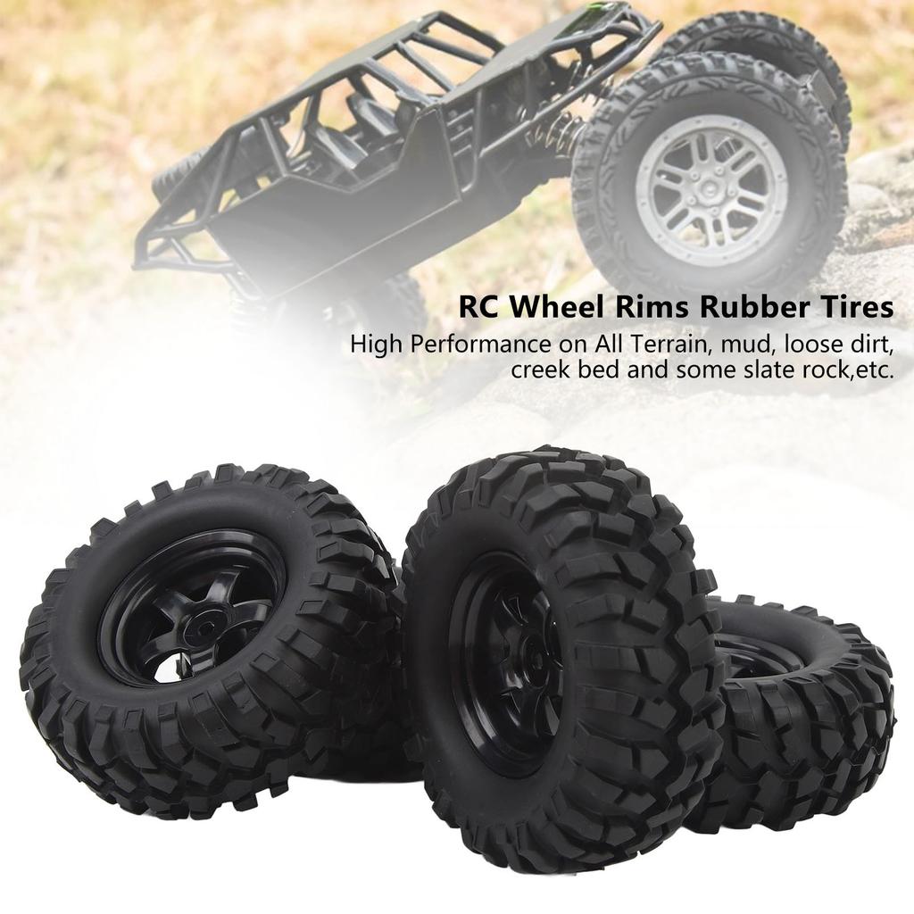4pcs 1.9in RC Wheel Rims Tires Set For 1/10 RC Crawler Car Universal RC Crawler Wheel Rims Rubber Tires RC Accessories Black