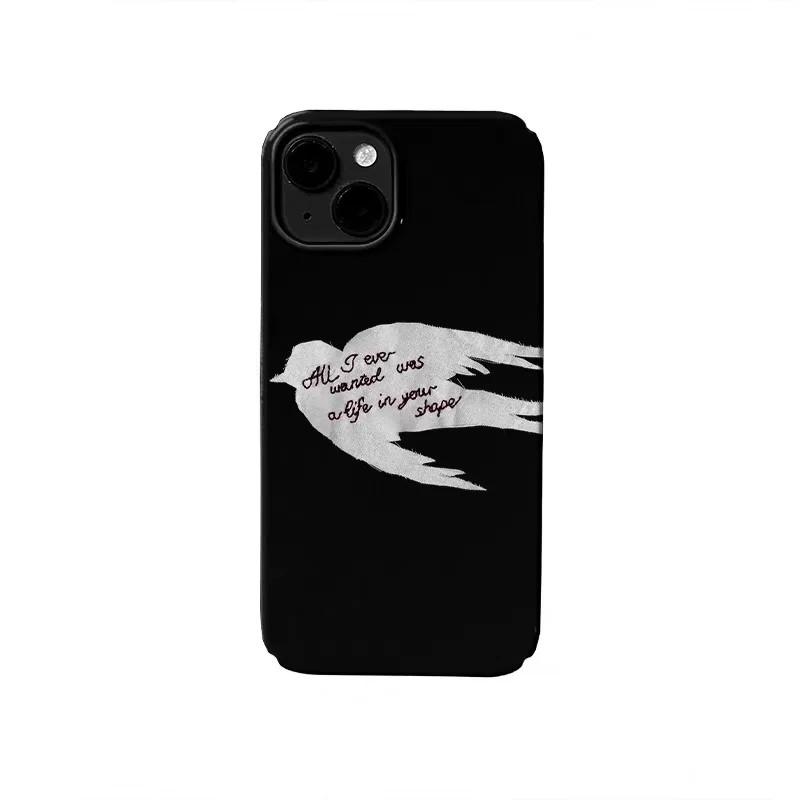 

Роскошный чехол Clmj с белыми буквами и птицами для iPhone 17 16 15 14 13 12 11 Pro Max X XS XR Plus Air, глянцевая пленка, жесткая поликарбонатная крышка iPhone 12