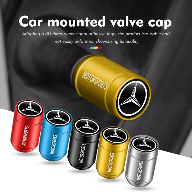 D44PCS Car Air Tire Valve Caps Aluminum Wheel Tyre Stem Cover For Mercedes Benz W202 W212 W126 W140 W168 W177 CLS GLE GLC GLS CLA
