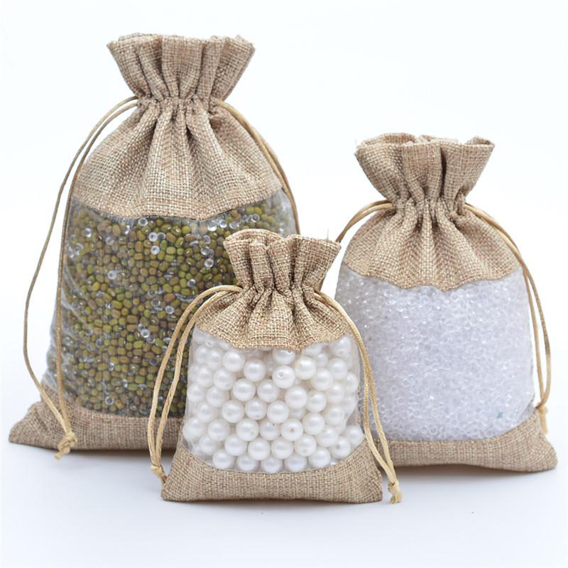 12pcs Single-sided Window Linen Bag Linen Drawstring Bag Cosmetic Jewelry Packaging Bag Lavender Mosquito Repellent Sachet Cloth Bag Drawstring Bag
