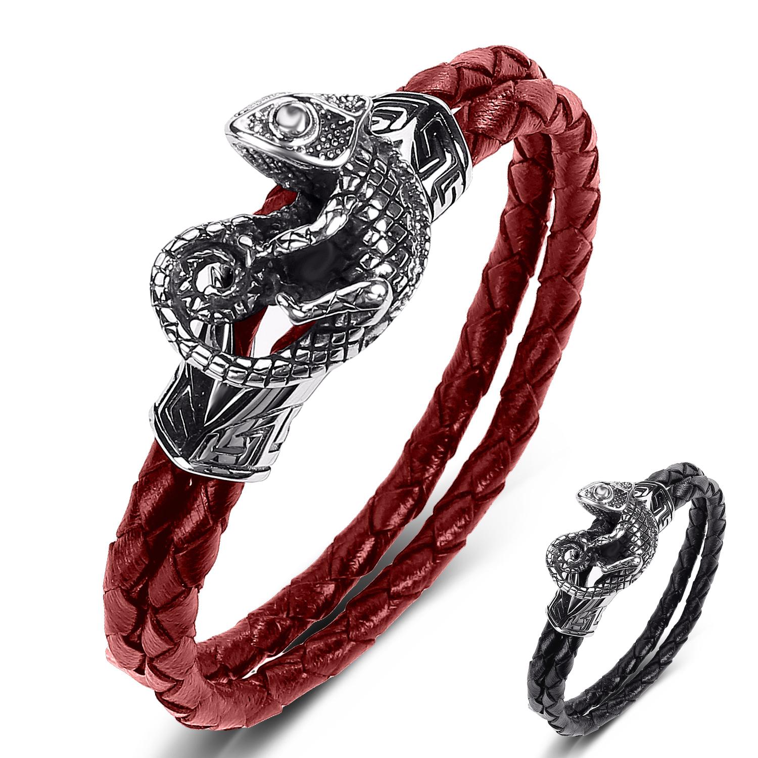 

модный кожаный браслет из нержавеющей стали с динамической веревкой и ящерицей