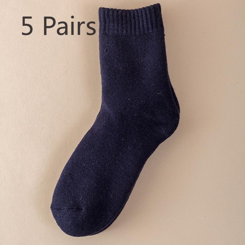 5 Pairs of Female Autumn and Winter New Pure Color Thickened Warm Rabbit Wool Tube Socks