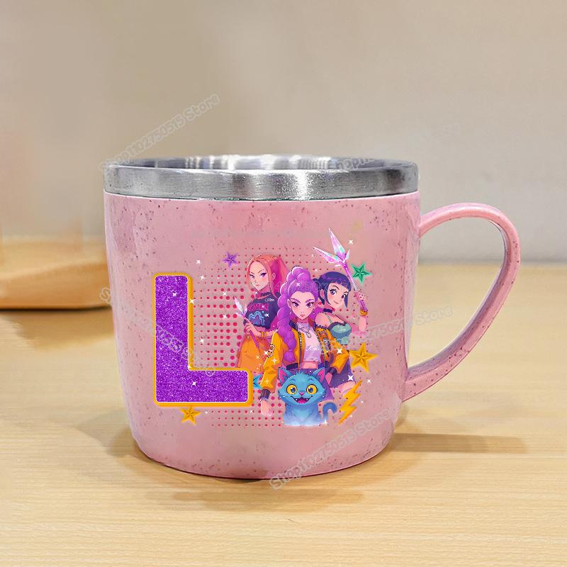 High Quality KPop Demon Hunters Letter A-z Milk Mugs Cartoon Children Water Cups School Office Coffee Tea Mug Girl Stainless Steel Drink Cup