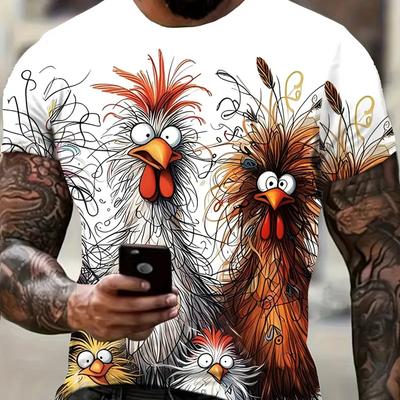 New Summer Men's Fashion T-shirt Personality Chicken Graffiti Printed Men's T-shirt Top
