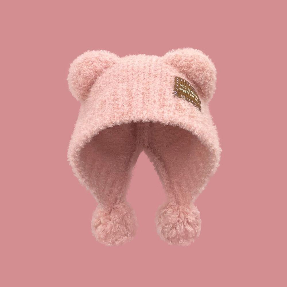 Fluffy Little Bear Ears Hat Bear Ears Winter Plush Hat Personality Knitted Cap  Female/Girls