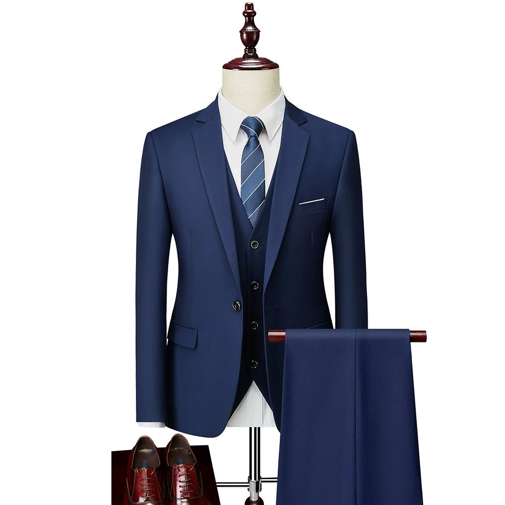Male s Business Casual Suit, Wedding Groom s One Button Formal Suit, Two-piece Suit 6XL темно-синий