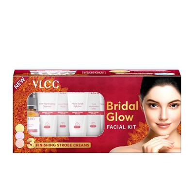 VLCC Bridal Glow Facial Kit - 49g, With Hyaluronic Acid, Niacinamide & Vitamin C. At Home Facial with 3 Illuminator Strobe Creams - Gold, Lilac, Ro