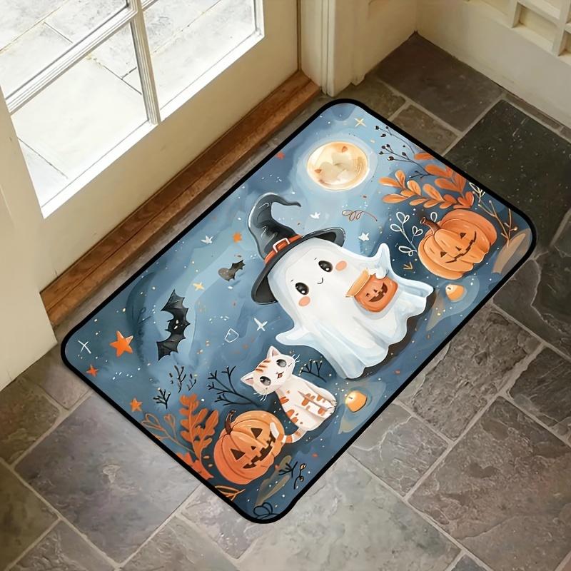 1Pcs Anti Fatigue Kitchen Rugs Halloween Cartoon Ghost Print Waterproof Non Slip Thick Cushioned Kitchen Mat Heavy Duty Comfort