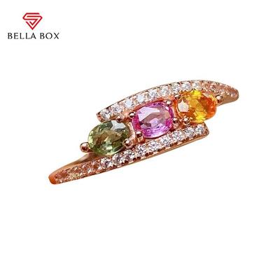 Women Ring With Colorful Round Shape Zircon Fine Jewelry Gift Open Size Wedding Engagement Gift