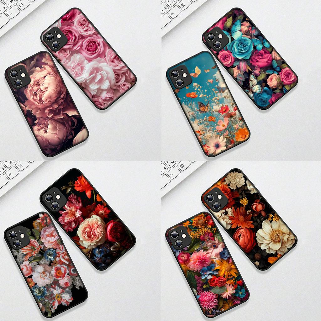 Cover for Apple iPhone 12 13 Pro XS Max Mini ProMax X XR Air 13Pro Casing Phone Case Elegant Pink Rose Flower Bloom Peony