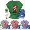 Women Santa Claus Dabbing Print T-shirt Soft Comfortable Christmas Short Sleeve Tee