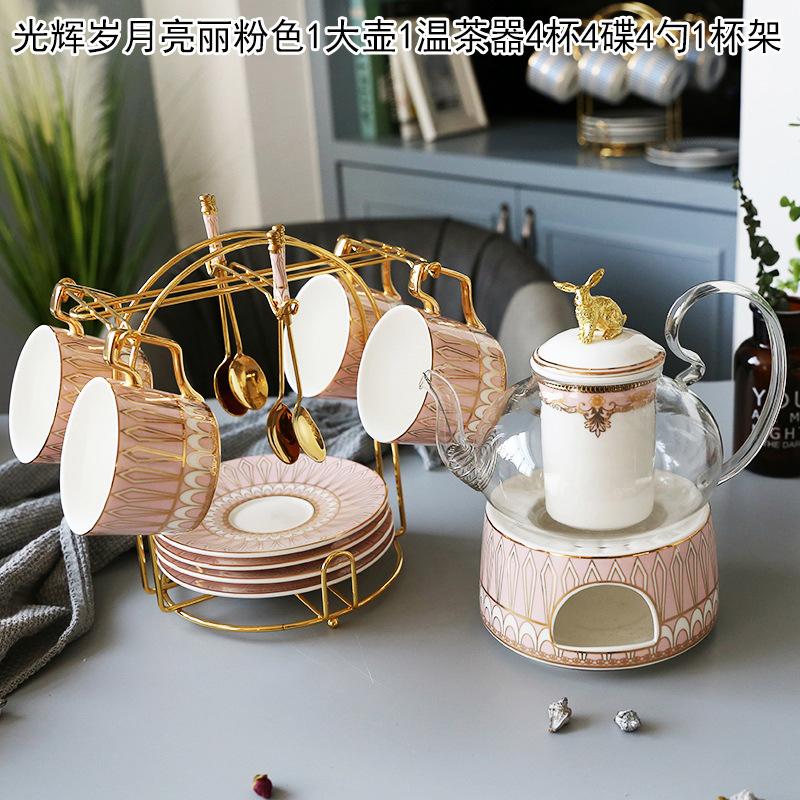 Ceramic Afternoon Tea Flower And Fruit Teacup Tea Set Household Flower Teapot Set Fruit Glass Pot With Filter Candle Heating
