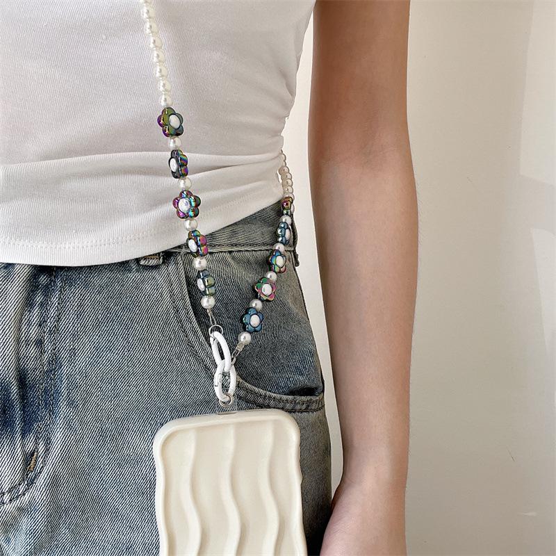 Trendy Pearl & Flower Phone Case Bracelet with Handmade Jewelry & Chain Accessories
