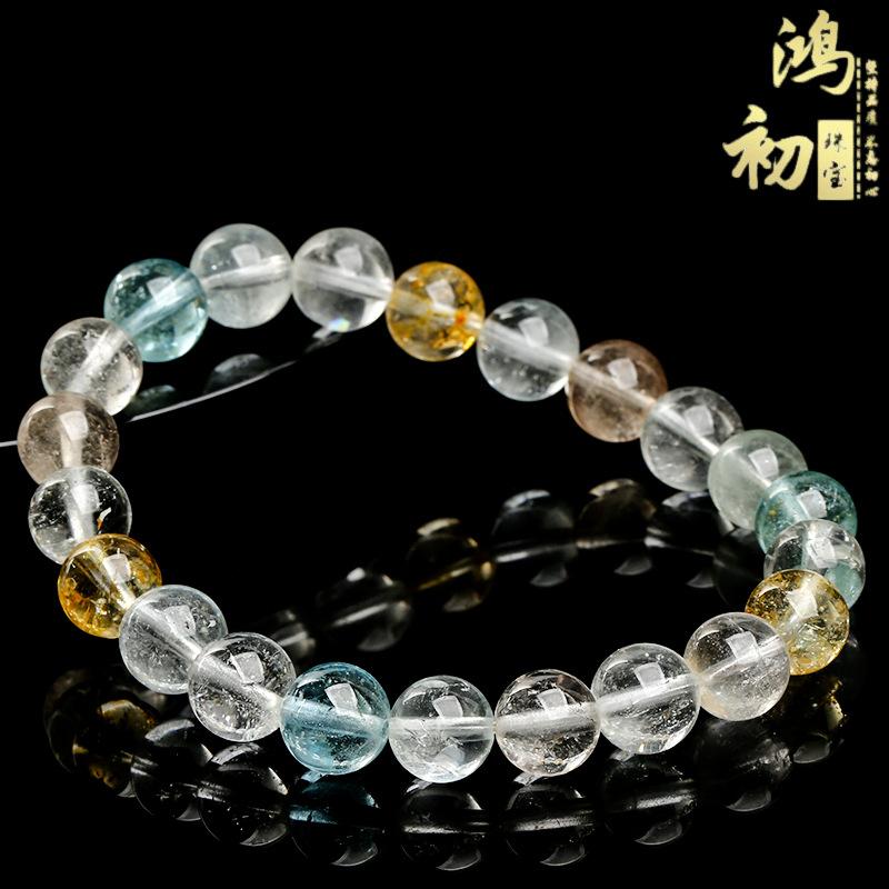 Hongchu Crystal Natural7A Colorful Topaz Bracelet Fashionable Ice-Transparent Topaz Round Bead Bracelet
