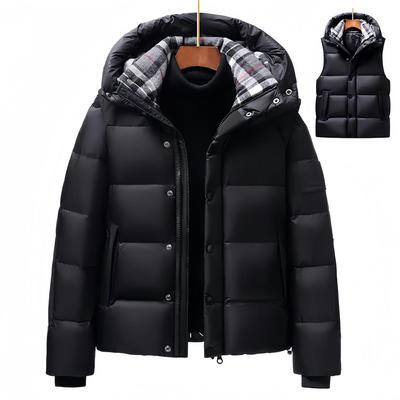 Doudoune d'hiver à capuche grande taille pour hommes et couples: Coupe-vent, Chaud, Style Court avec Épaississement et Manches Amovibles
