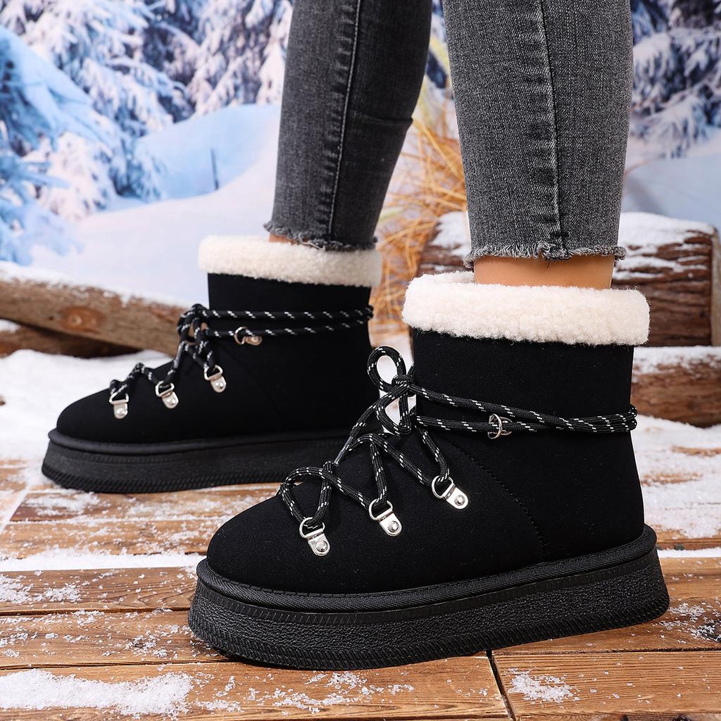 Fashion In the autumn and winter of 2025, you can wear slimming fleece warm cotton shoes and snow boots with lace-up metal decorations