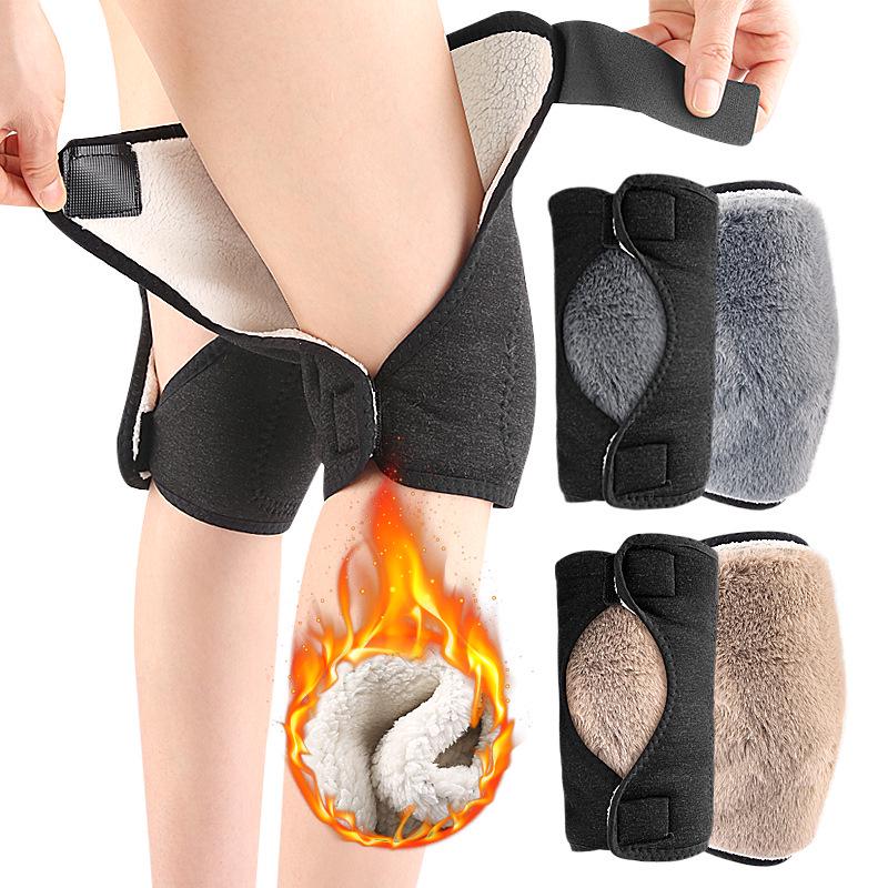 Unisex Double-Layer Lambswool Knee Pads - Thickened, Velvet, Velcro Fastened, Warm Insulation for Autumn/Winter