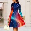 Women Plus Size Round Neck Long Sleeve Swing Midi Dress Space Galaxy Golden Textured Heart Print High Waist Dress