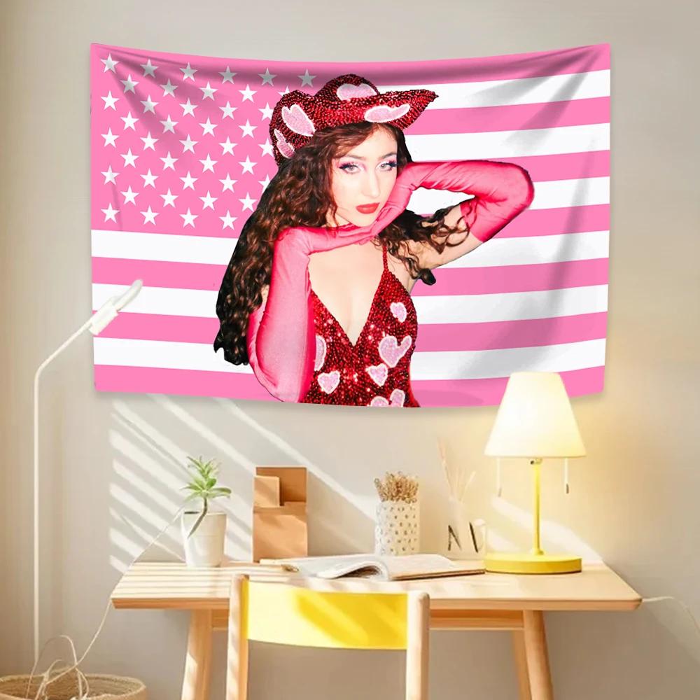 Chappells Star Roan Tapestry Pink American Flag Girl Wall Hanging Home Decor For College Dorm Rooms Fan Parties Concert Backdrop