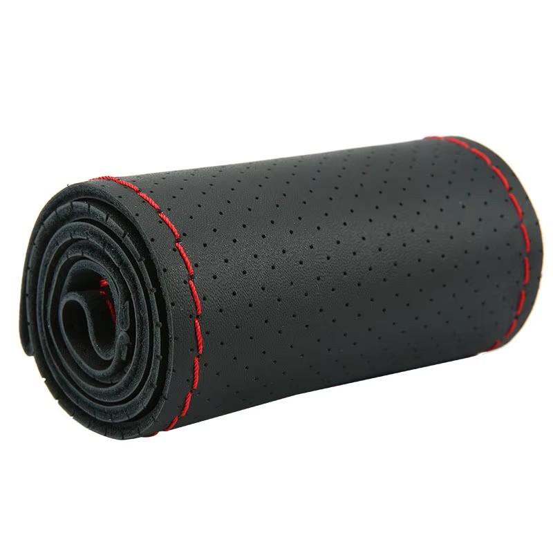 Perforated Genuine Leather Hand Stitched Car Steering Wheel Cover 38cm Steering Wheel Protector With Needle Thread