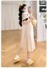 Summer 2026 Maternity Color-Block Zipper Polo Dress - Casual Loose A-Line Mid-Length Skirt