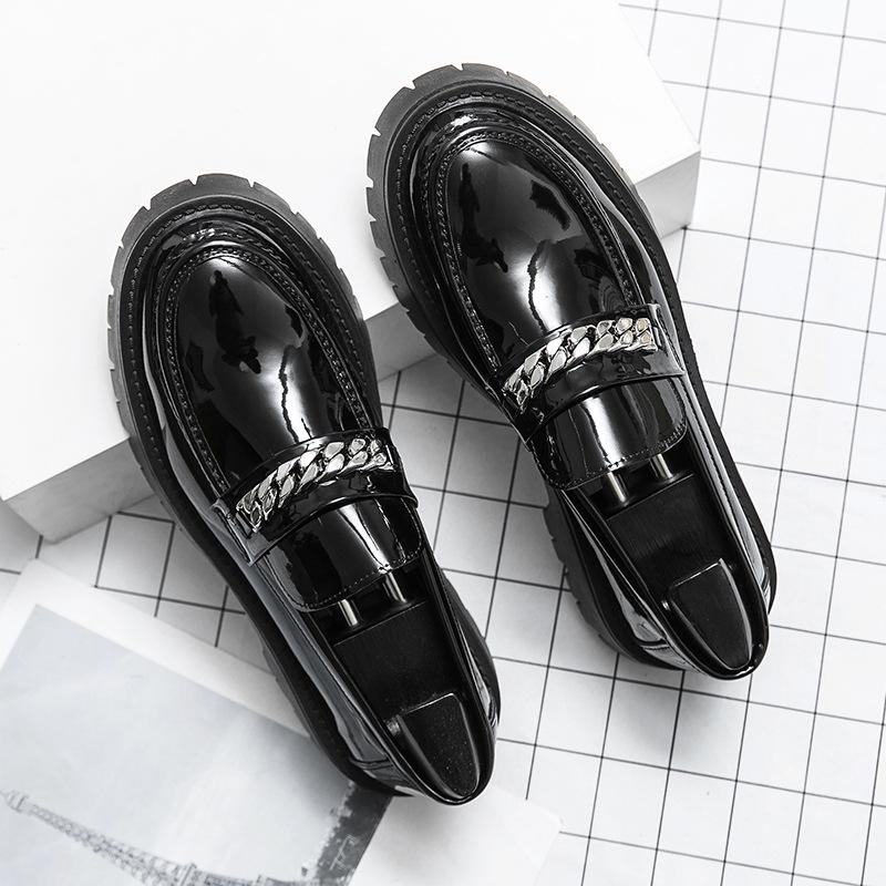 2024 Men s Thick Sole Height-Boost Patent Leather Chunky Loafers 41