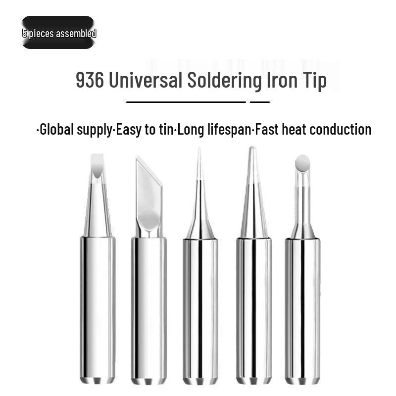 936 Pure Copper Internal Heating Soldering Iron Tips, 5-Piece Set (900m)