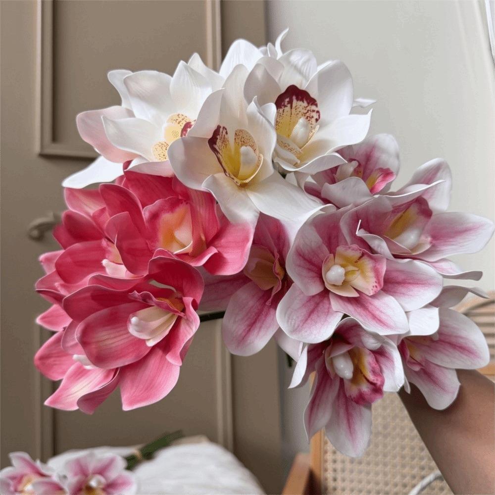 Real Touch Artificial Cymbidium Flowers Decorative Long Branches Artificial Faux Plants Magnolia Simulated Orchid Bouquet