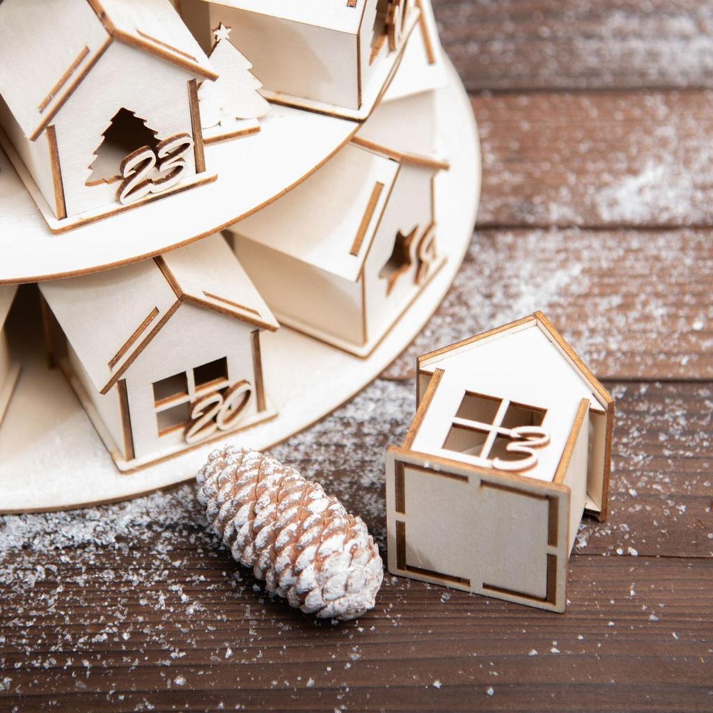 Casa Calendario dell'Avvento in Legno di Natale con 24 Casette Conto alla Rovescia per Natale Regalo Kraft Fai da Te per Bambini Famiglia Decorazione per la Casa