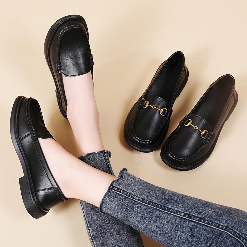 Thick heel thick sole women's 24-season versatile style one-pedal small leather shoes soft sole single shoes