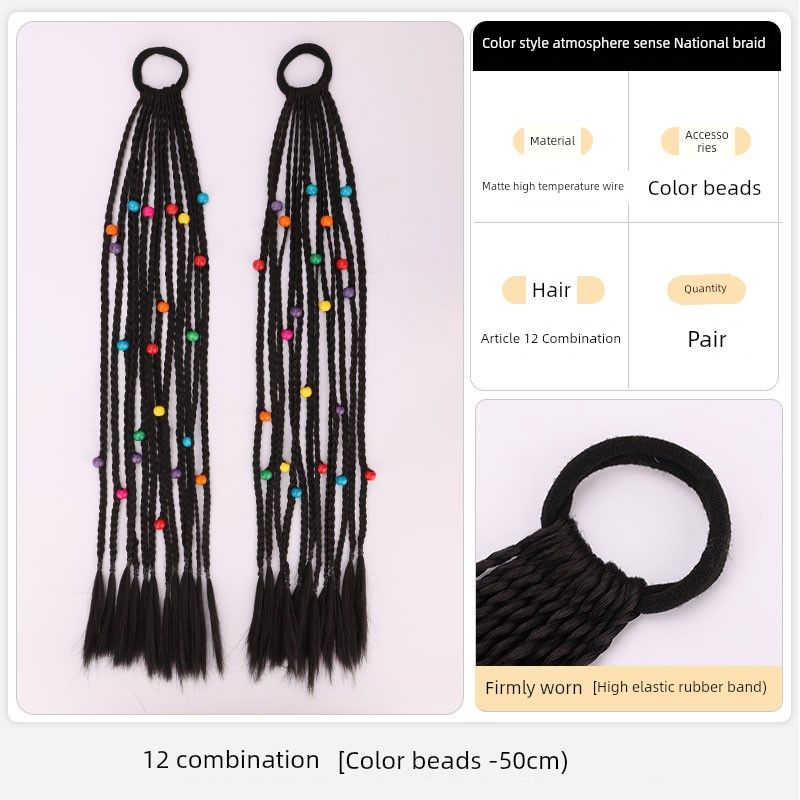 A Pair of Wig Braid Tibetan Ethnic Style Tibetan Headdress Dreadlocks Color Colorful Ropes Easiest for Match Hair Ball Braid Twist Braid