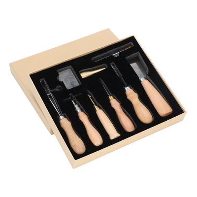 Juego de Herramientas para Trabajar el Cuero Color Madera Mango Curvado DIY Cosido a Mano Artesanía en Cuero Juego de Artículos de Cuero