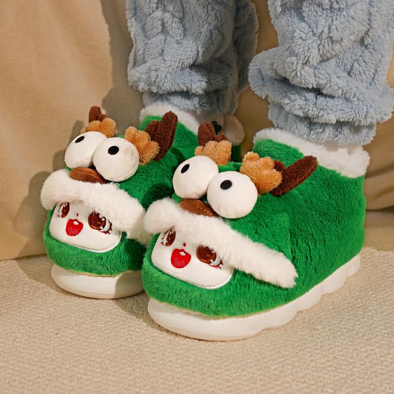 

Модные женские рождественские тапочки из плюшевого хлопка с лосем, зимние новые милые мультяшные комнатные нескользящие тапочки на мягкой подошве, парные теплые пушистые туфли 34-35 зелёный