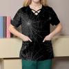 Women's Fashion Cross V Neck Short Sleeve Overalls Double Pockets Halloween Printed Tops Uniforms