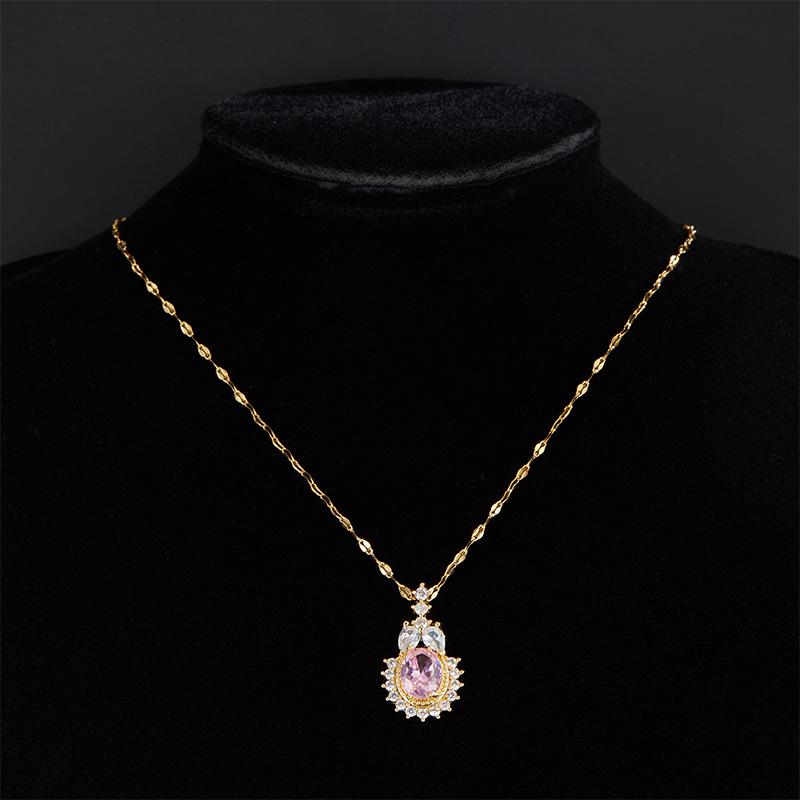 Pink Zirconium Rabbit Necklace Female Personality Trend Versatile Inlaid Zircon Pendant Chain