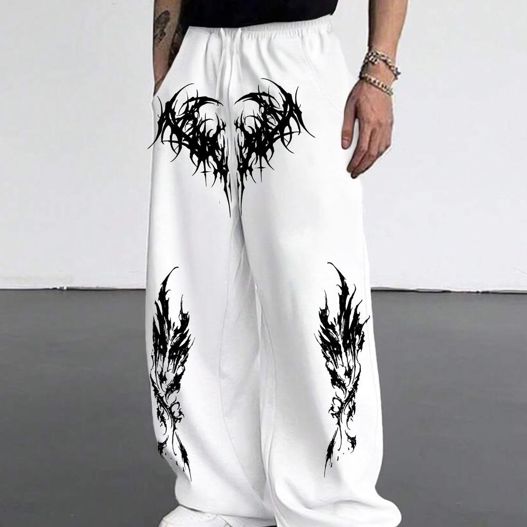 Summer Retro Gothic Printed Street Quick Drying Running Fitness Oversized Loose Fitting Men's and Women's Pants